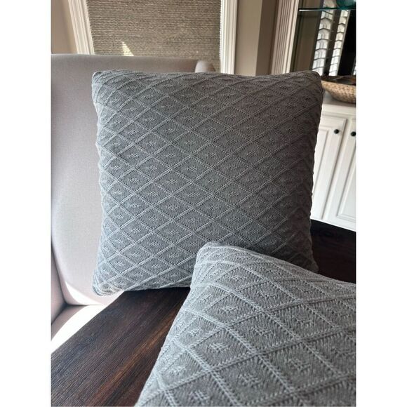 Gray cotton knit pillow set - Picture 2 of 6